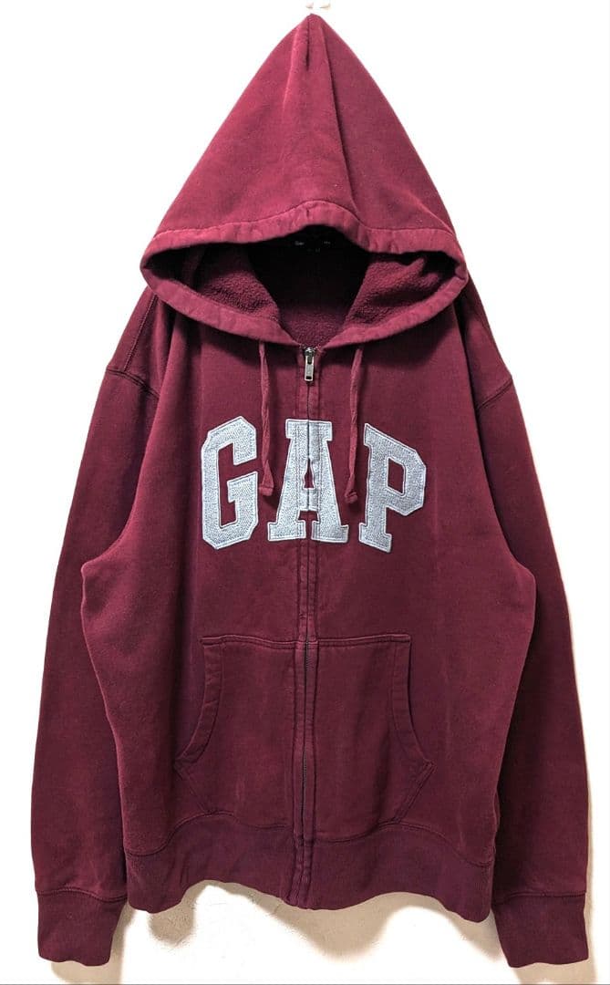 ギャップGAPロゴ刺繍 フルジップスウェットパーカーえんじワインレッド
