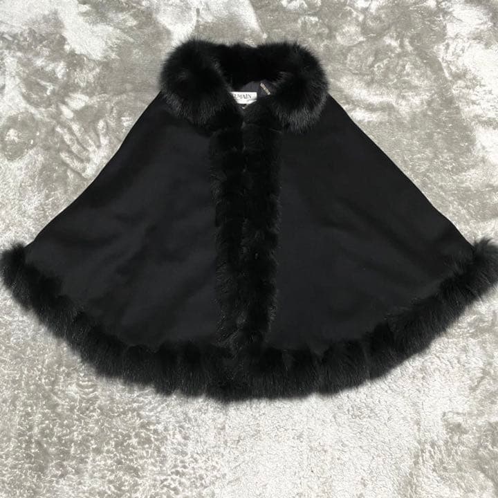 BALMAIN 最高級 カシミヤ100％ ブルーフォックス ポンチョ ブラウン