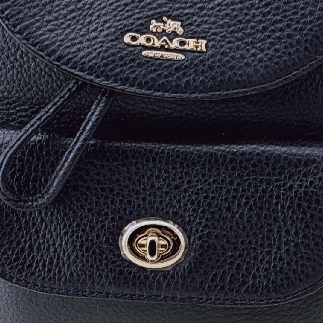 【未使用に近い】コーチ ミニ リュック オールレザー ターンロック シボ革 紺
