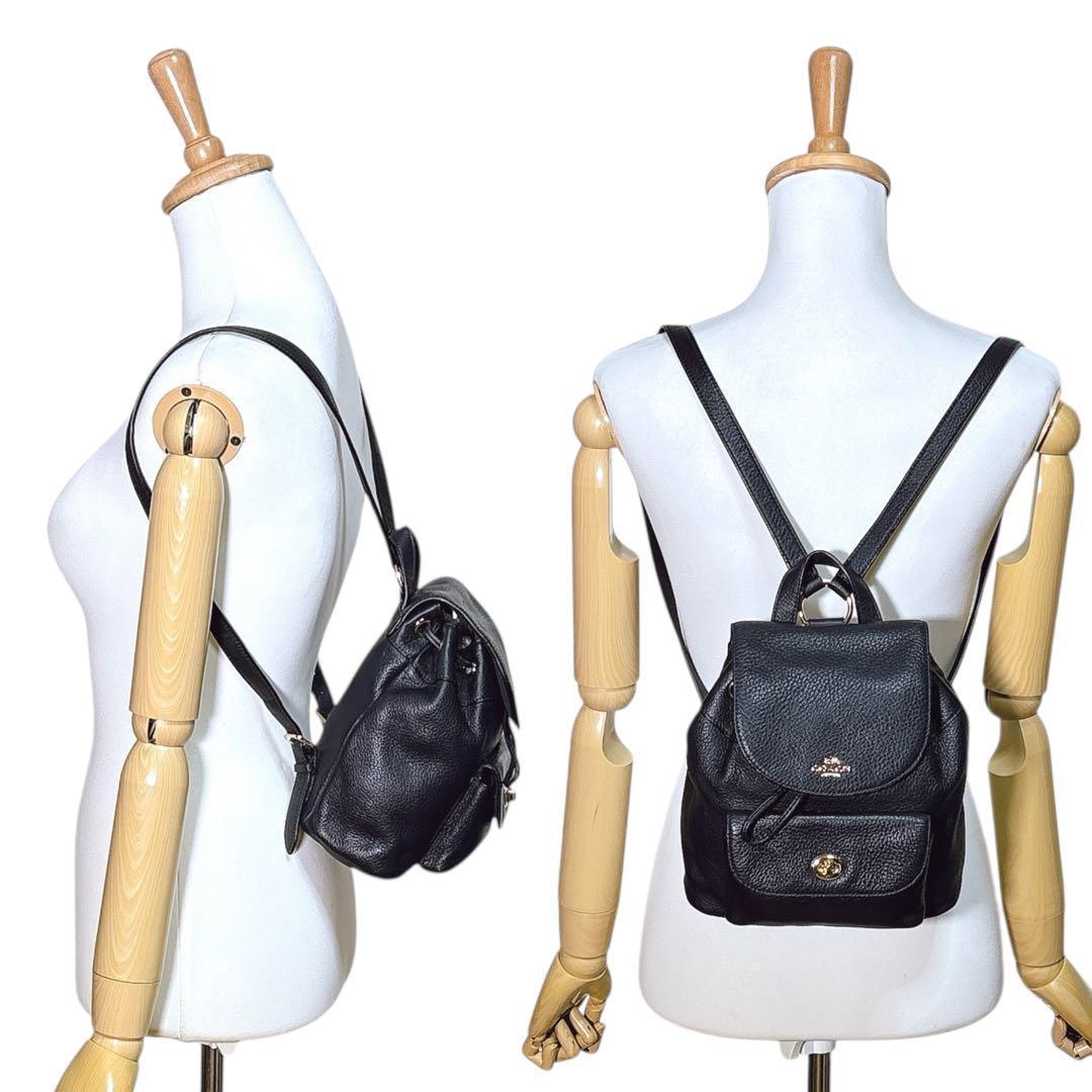 【未使用に近い】コーチ ミニ リュック オールレザー ターンロック シボ革 紺