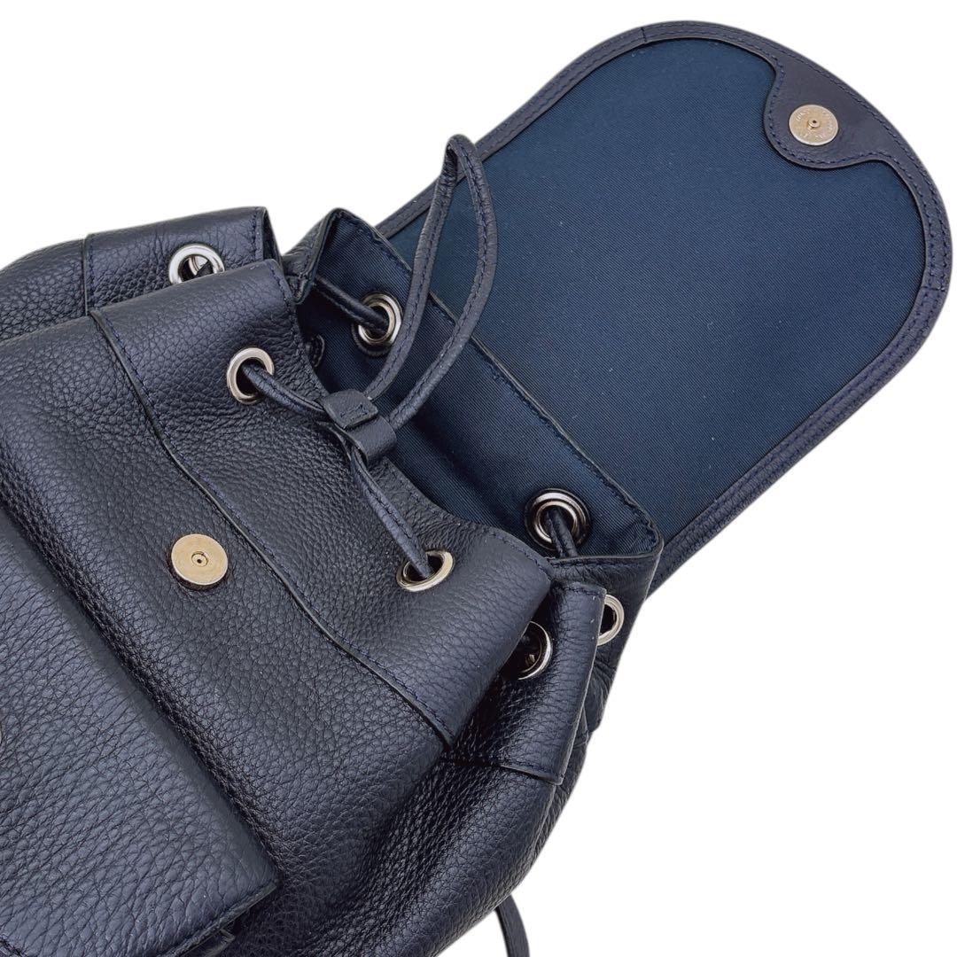 【未使用に近い】コーチ ミニ リュック オールレザー ターンロック シボ革 紺