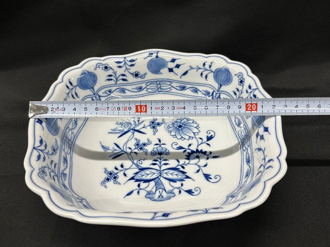 【美品】meissen マイセン　ブルーオニオン　スクエア　23cm ボウル
