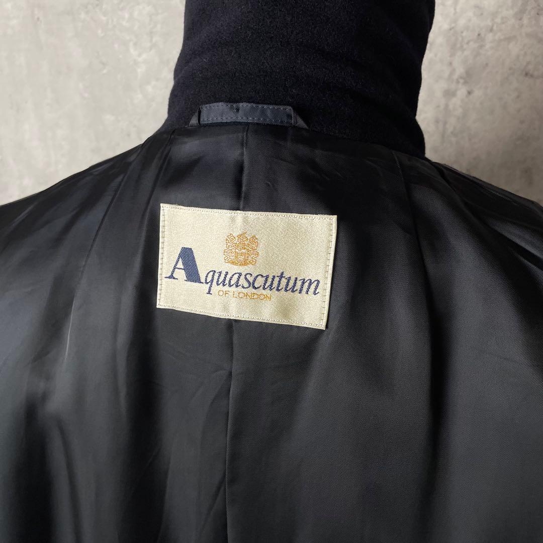 【美品】アクアスキュータム カシミア混 ロングコート ダブルブレスト 紺色 M