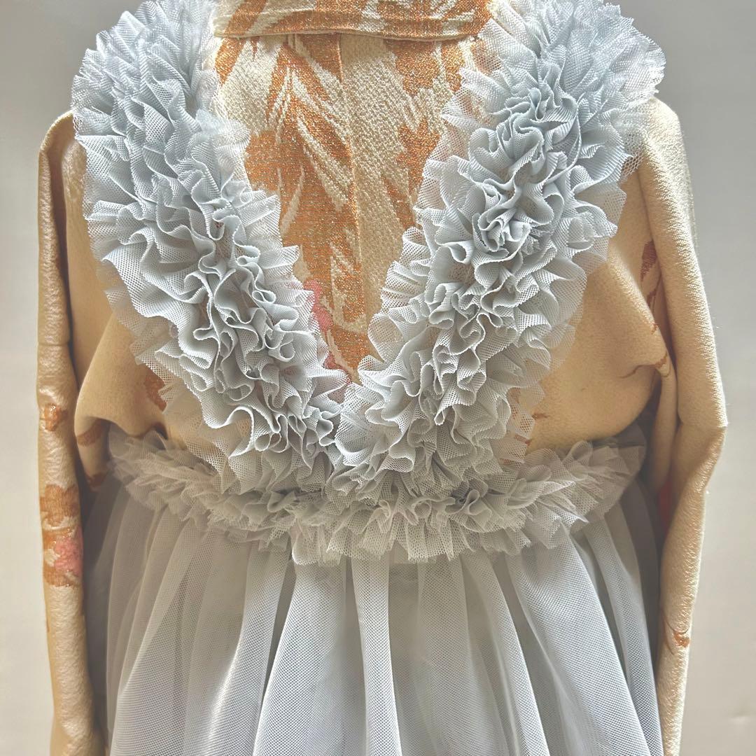 被布エプロン【グレイッシュフリル】チュール被布　被布ドレス　七五三チュールドレス