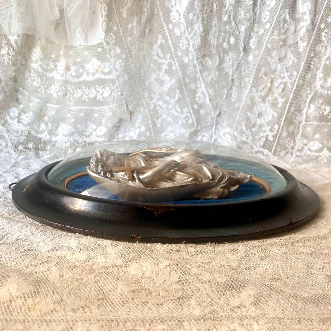 2人の天使のメダイヨン エンジェル フランスアンティーク オーバルフレーム彫刻