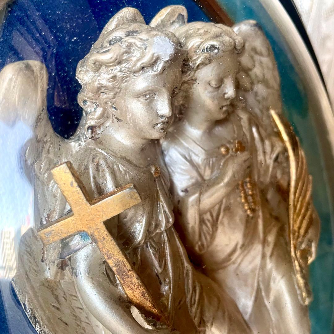 2人の天使のメダイヨン エンジェル フランスアンティーク オーバルフレーム彫刻