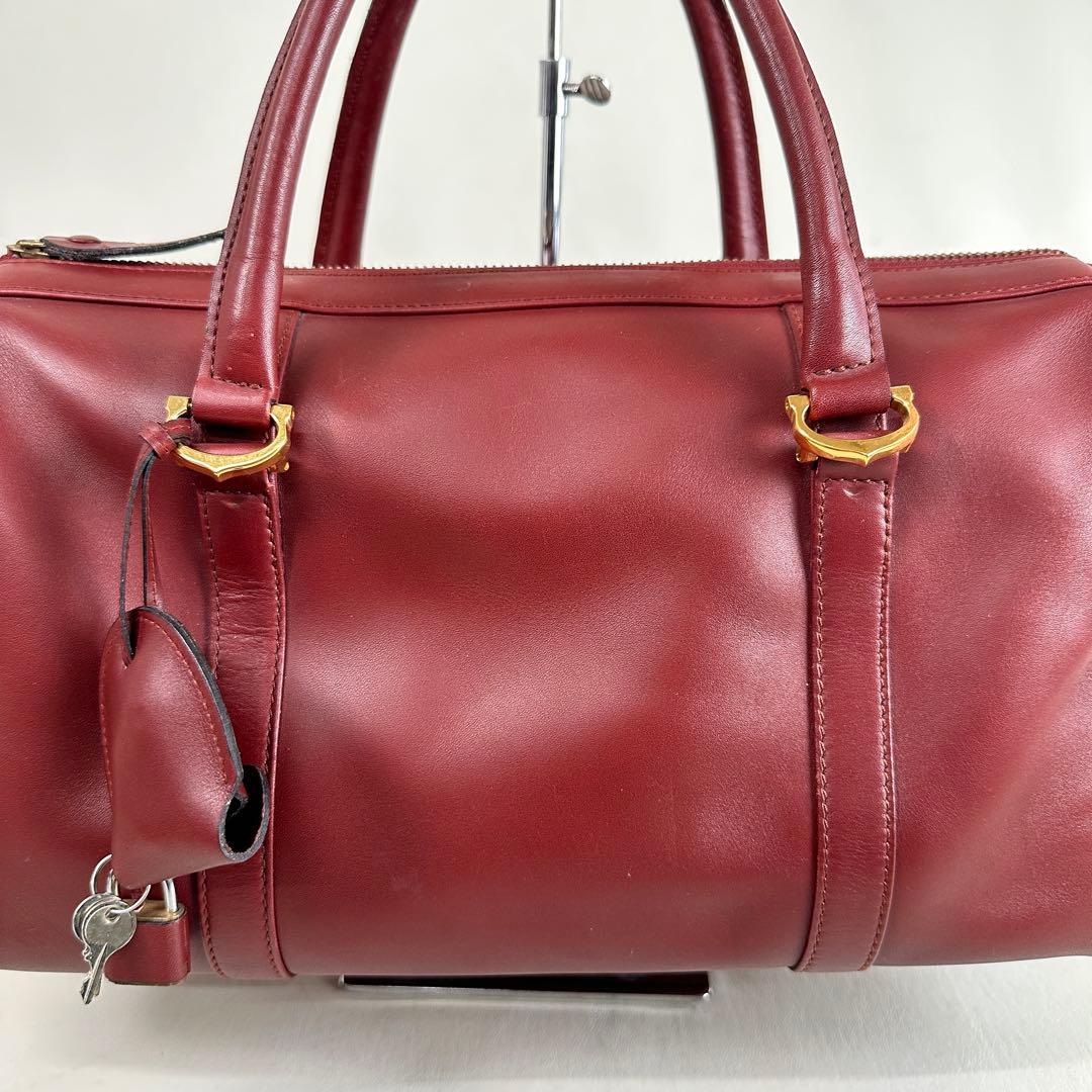 美品 カルティエ マストライン 35 ボルドー ミニボストン ハンドバッグ