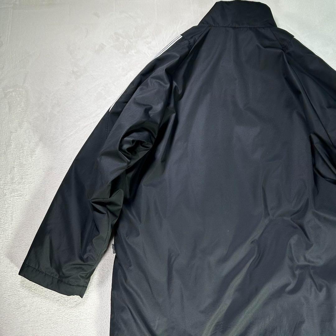 adidas】ベンチコート ワンポイントロゴ刺繍 3本ライン メンズS 黒