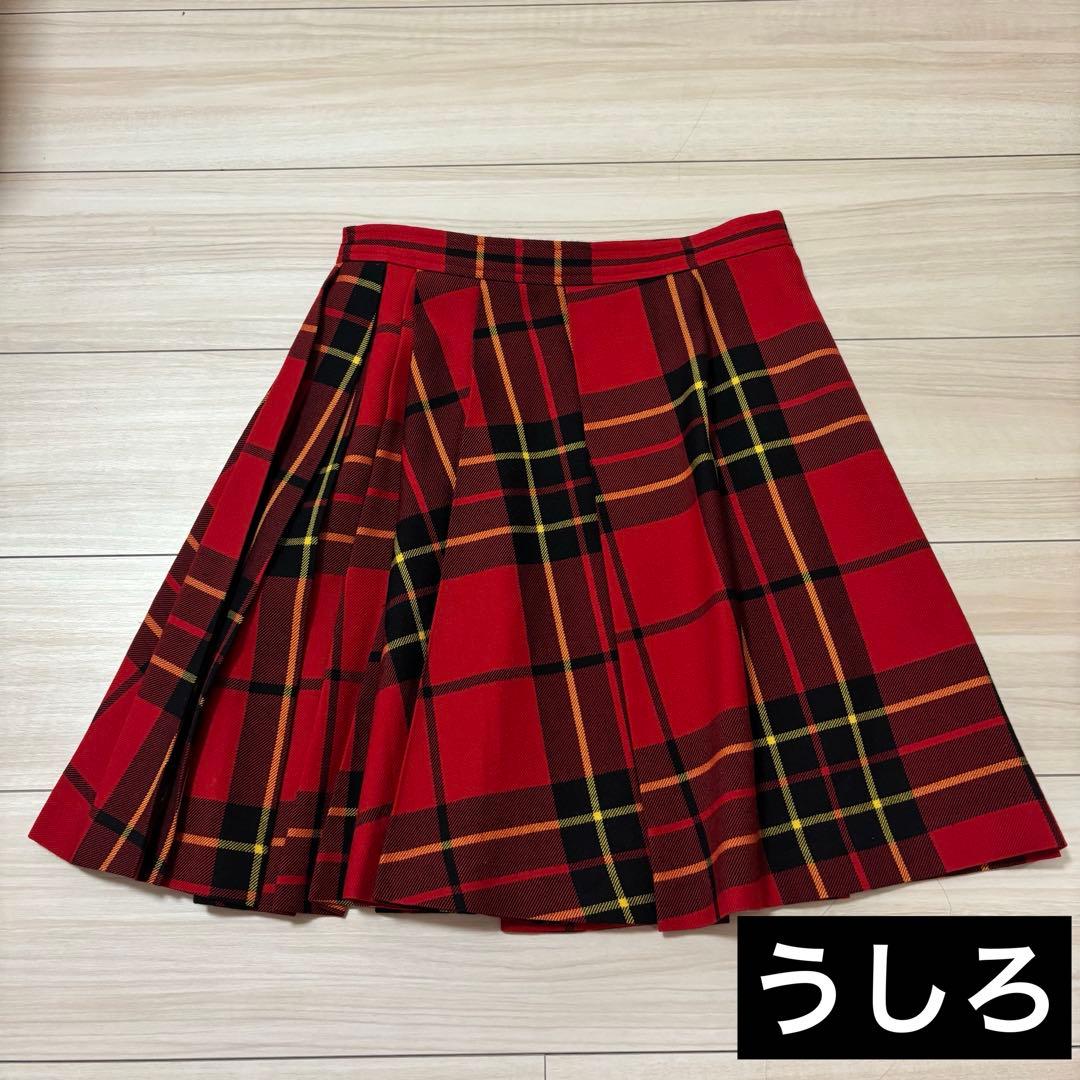 バーバリー赤チェックプリーツミニスカート - メルカリ