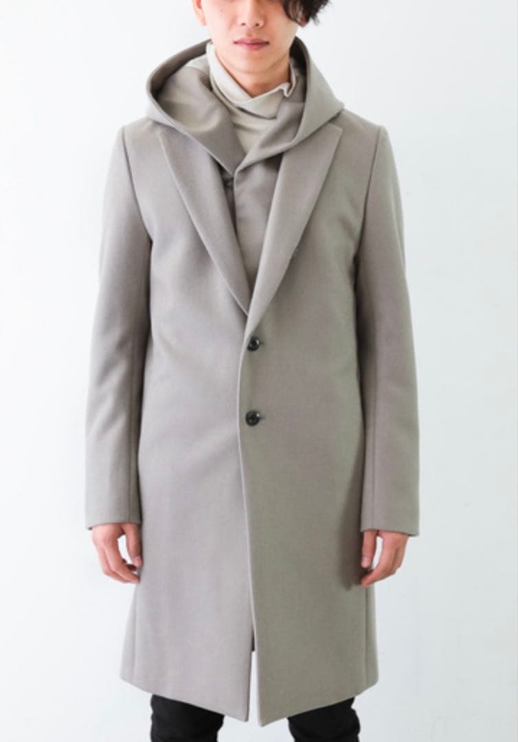 ATTACHMENT 19AW カシミヤ混平二重メルトンフード付チェスターコート