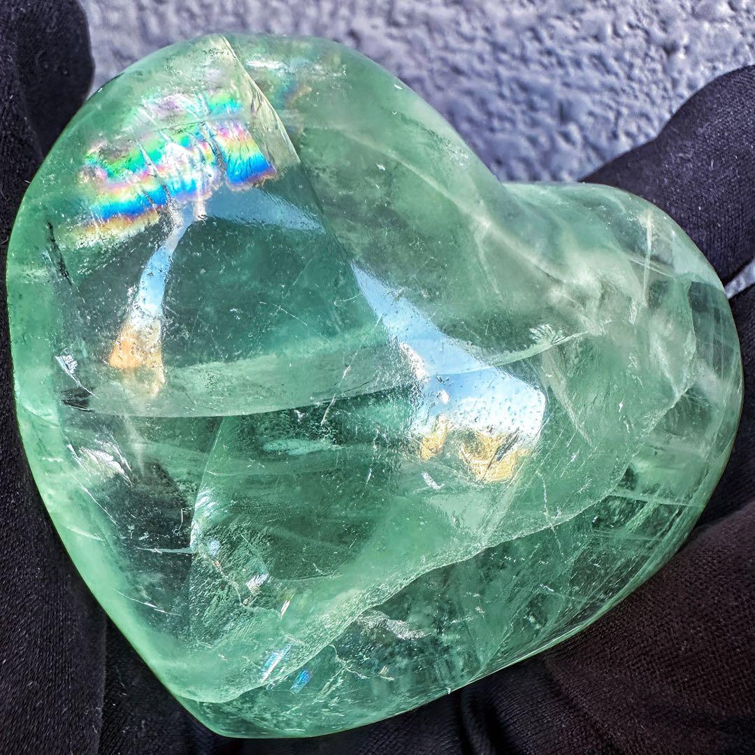 爆アレ❗️レインボー☆グリーンフローライト♡ハート♡ 蛍石