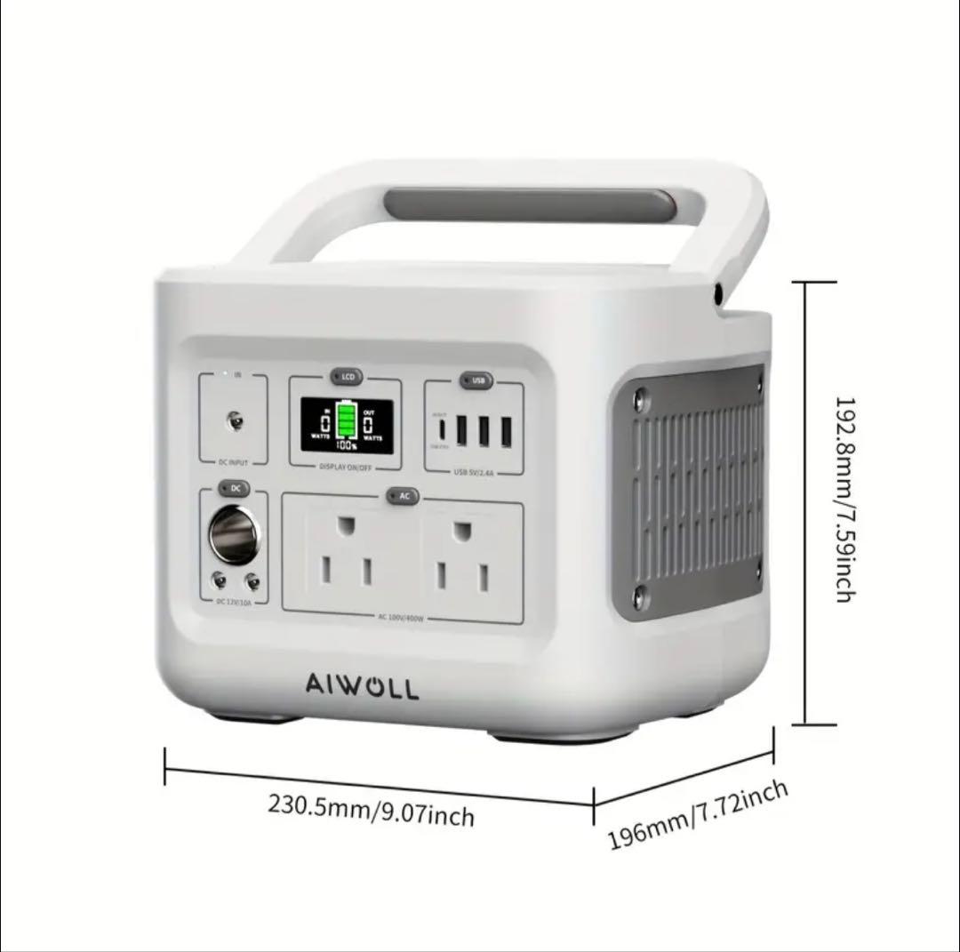 AIWOLL ポータブル電源 リン酸鉄リチウム 355Wh 400W AW400