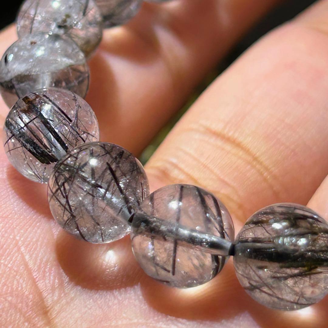 ☆別格高級品質！福運招財宝珠⑨！漆黒美！ブラック ルチル ブレス