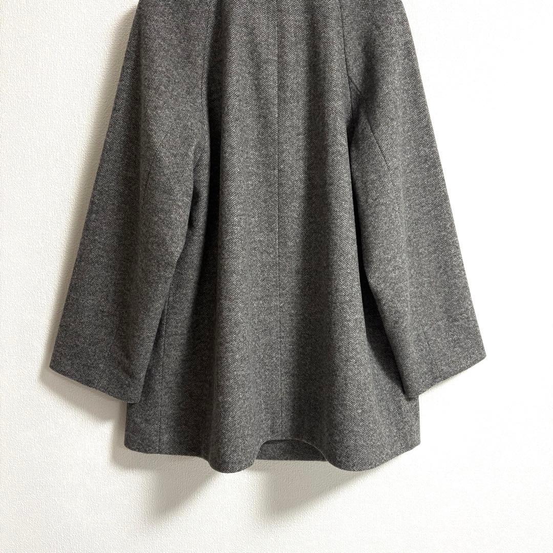 グローバルワーク✨軽やかストレッチ襟2WAYミドルコート　グレーミニヘリンボーン