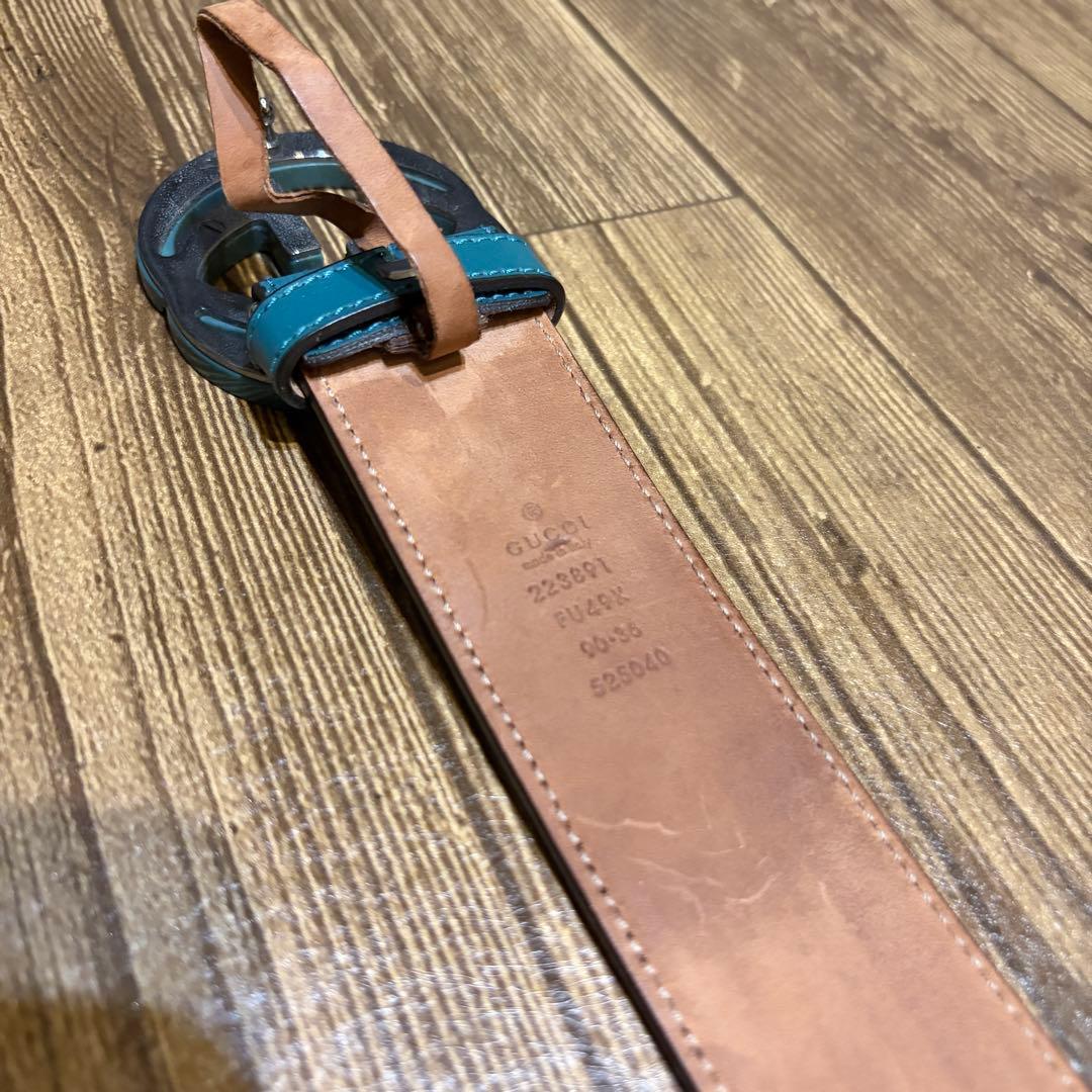 GUCCI ターコイズ レザー ベルト GGロゴ - メルカリ