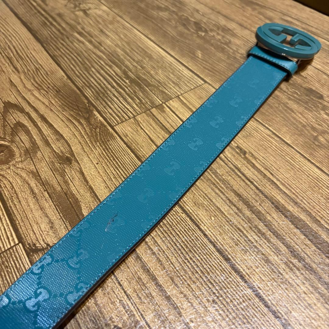 GUCCI ターコイズ レザー ベルト GGロゴ - メルカリ