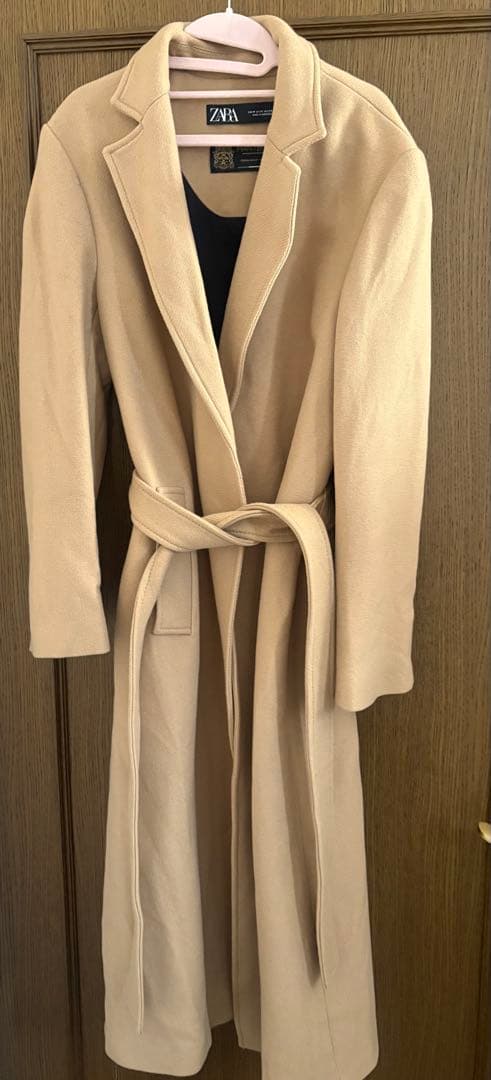 h*a様 ZARA ベージュロングコートM エレガント ファー付き
