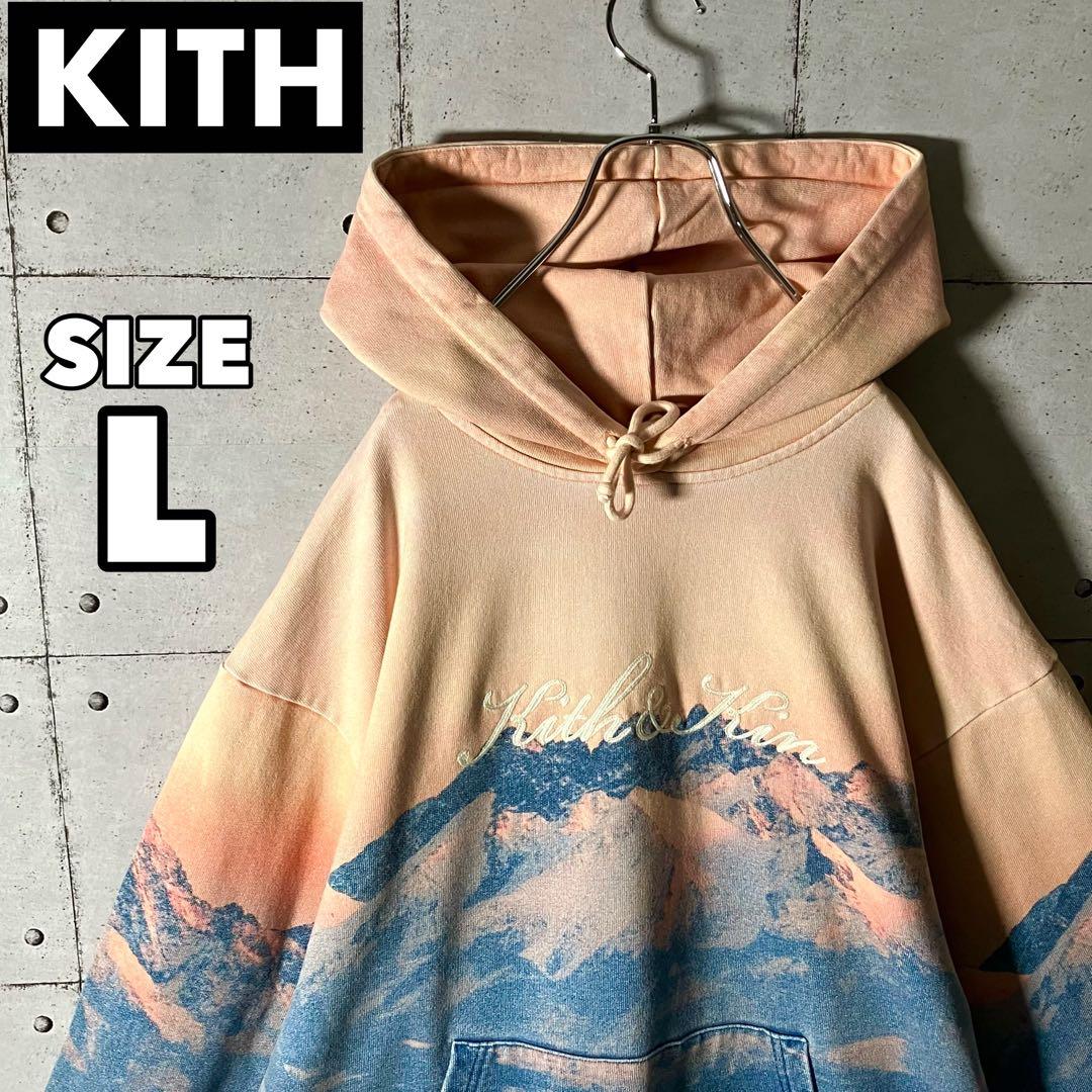 鬼レア】KITHキス☆サンセットサミット風景画 総柄スウェットパーカーL