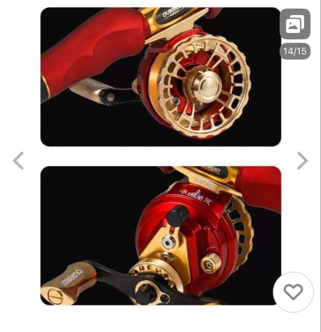 OURBEST タイコリール 海筏 イカダリール ゴールド&レッド右ハンドル