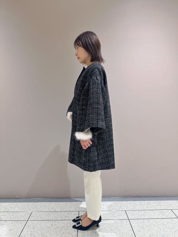 新品　CELFORD　ツイードフレアコート　アイボリー