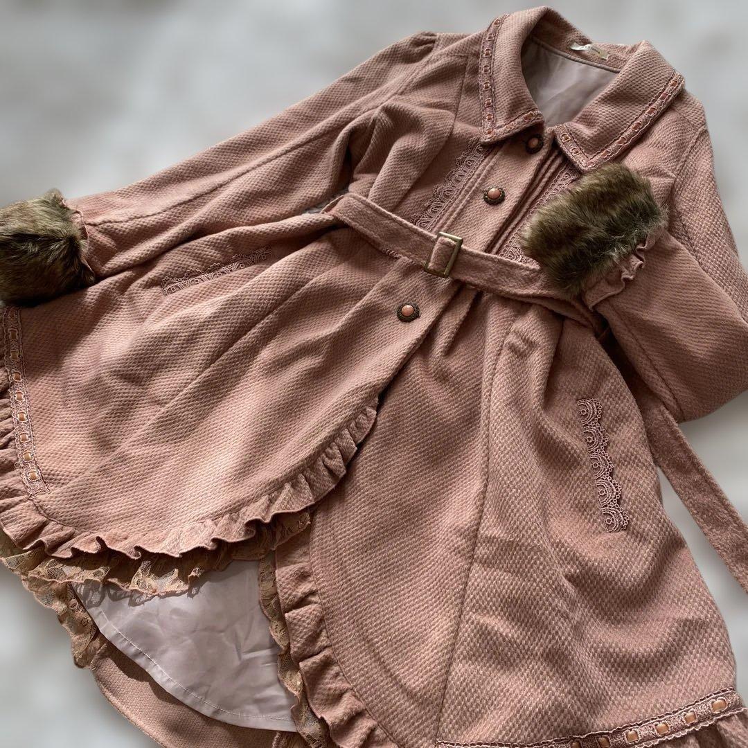 ♡美品♡axes femme ファー　ロングコート　レース　リボン　L ロリータ