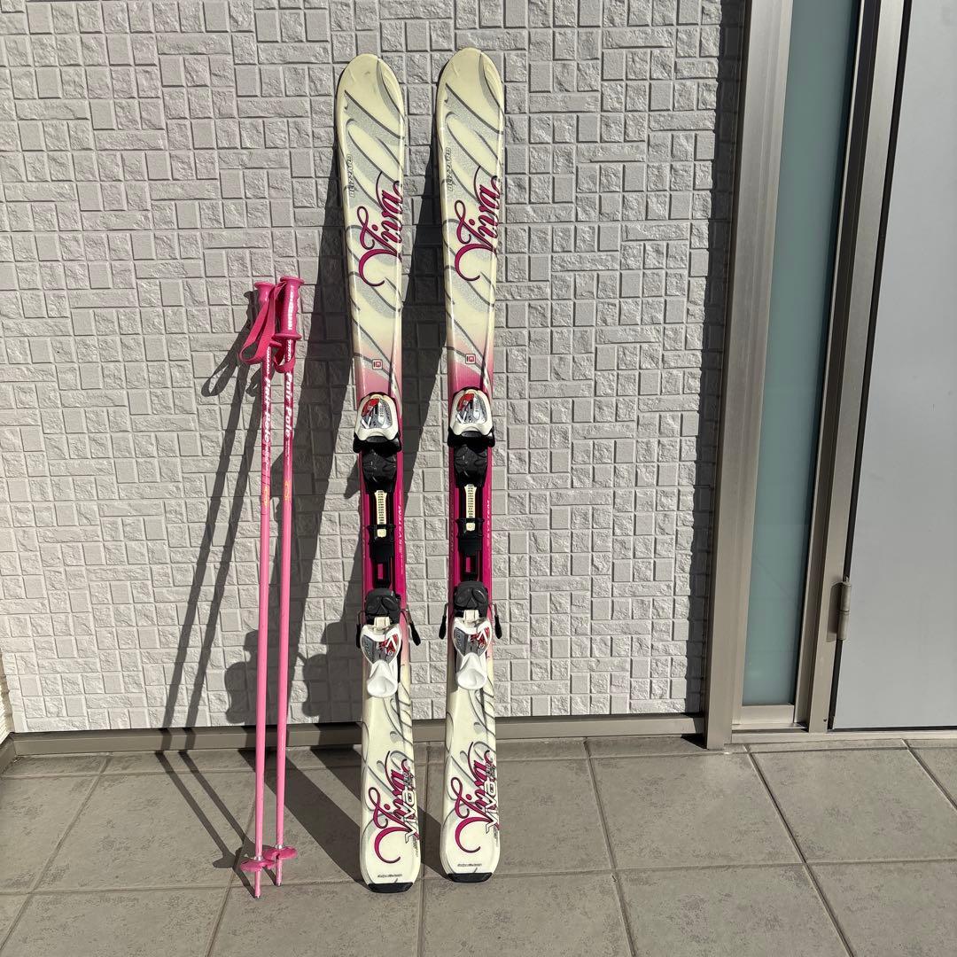 こども用 スキー板(袋付き)・ストック・靴セット 130cm ピンクのスキー