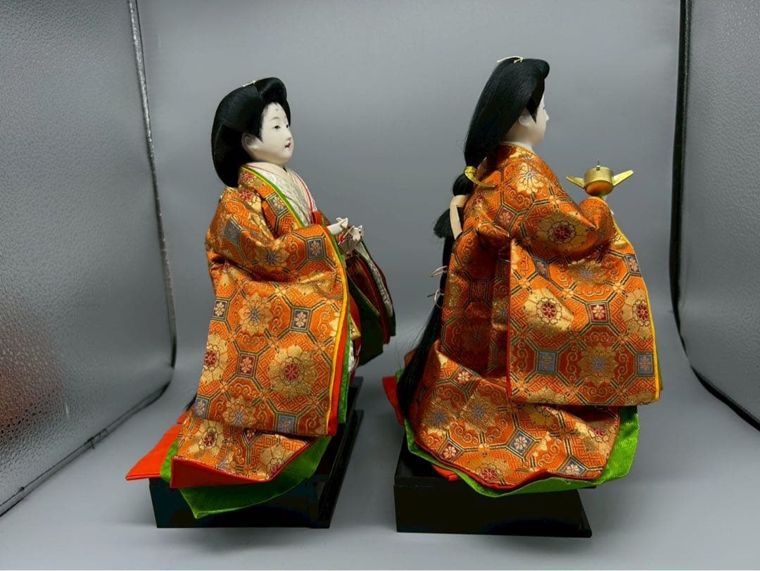 雛人形付属 三人仕丁（随身人形） 橙色狩衣 太鼓付き 豪華衣装」