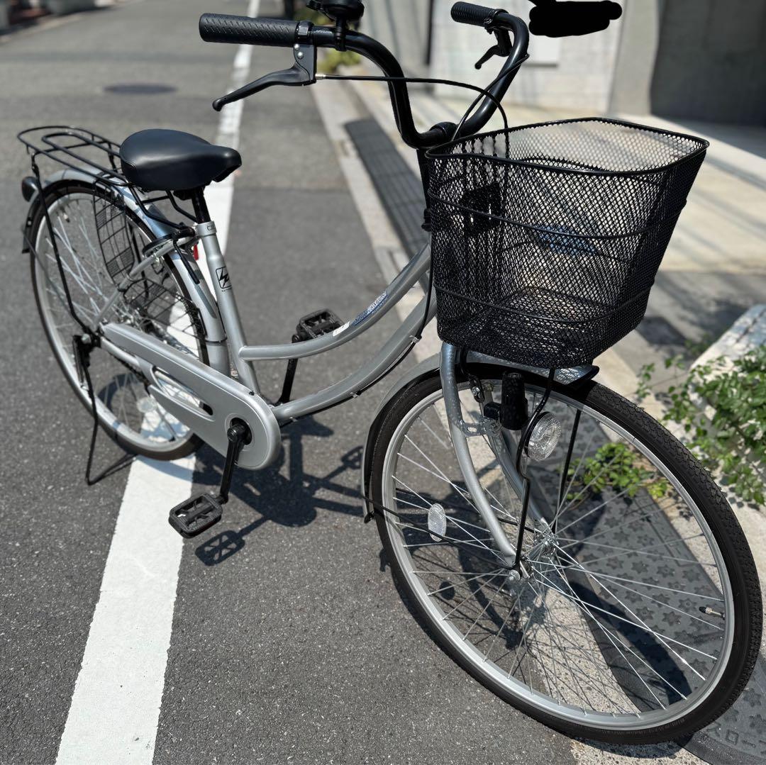 AYASE様専用 ママチャリ シルバー フロントバスケット付き 26インチ
