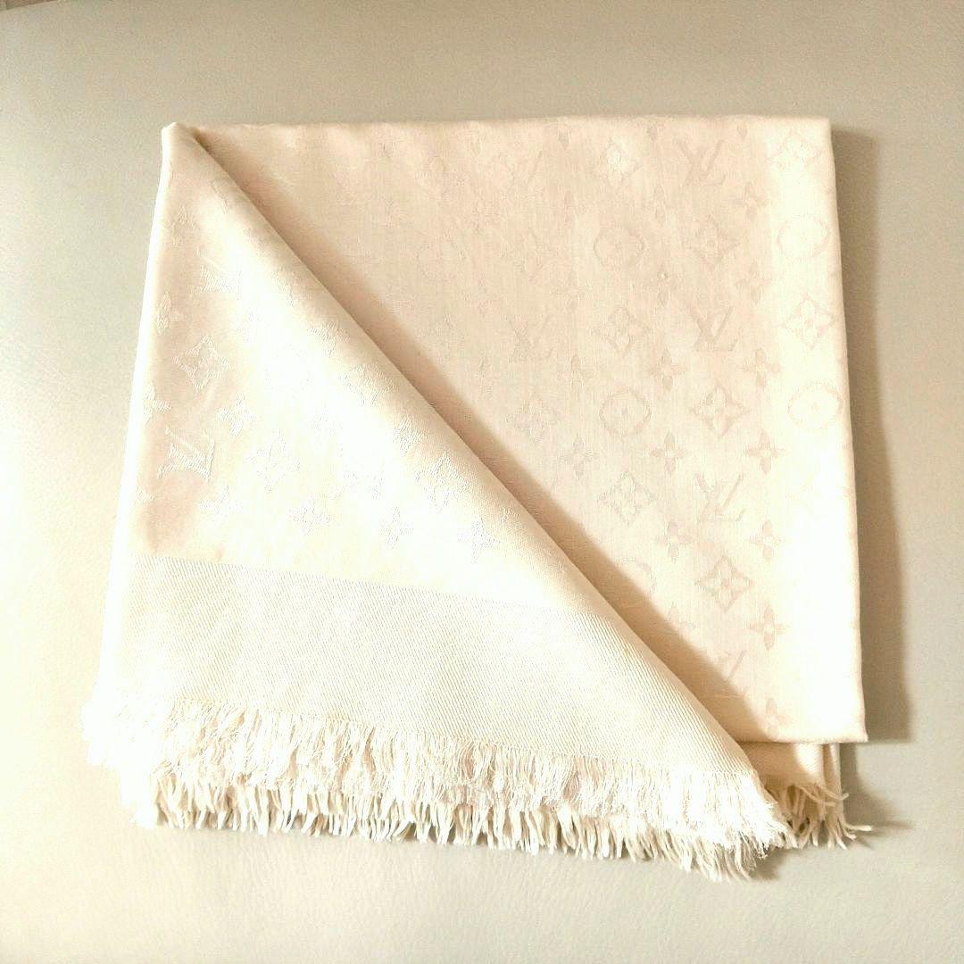 ルイヴィトン　大判ストール　シルク混　アイボリー　ヴィンテージ