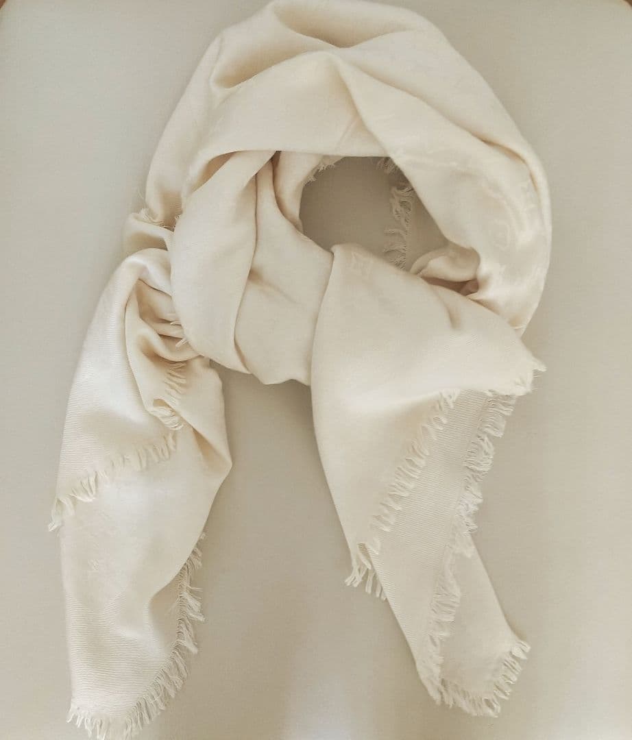 ルイヴィトン　大判ストール　シルク混　アイボリー　ヴィンテージ
