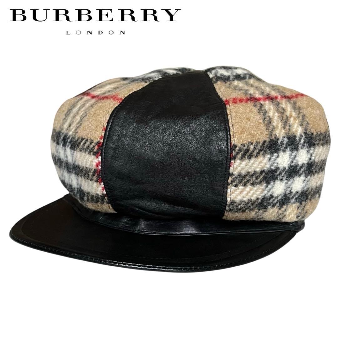 希少/美品】バーバリー L レザー ウール 切替 ノバチェック