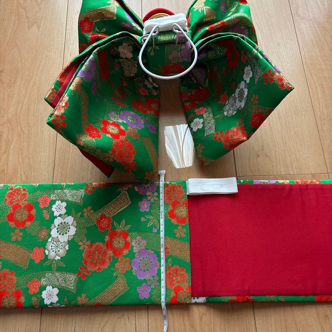 127 R・K 黒×桜 ちりめん 7歳 七五三着物セット 和装小物 結び帯