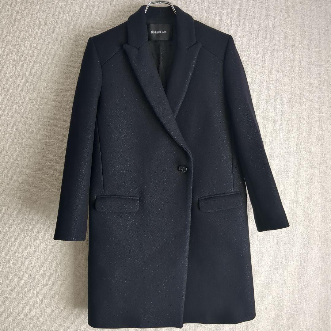 ZADIG&VOLTAIRE ラメ チェスターコート ネイビー S