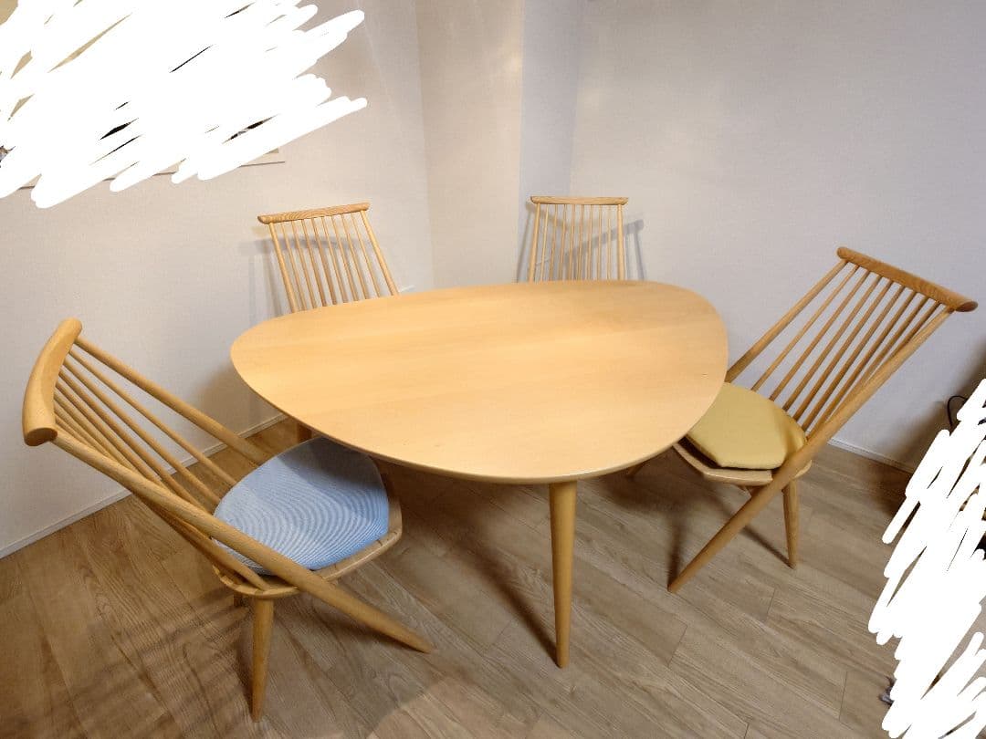 【柏木工】トライアングルテーブル・シビルチェア(クッション付き)ダイニングセット