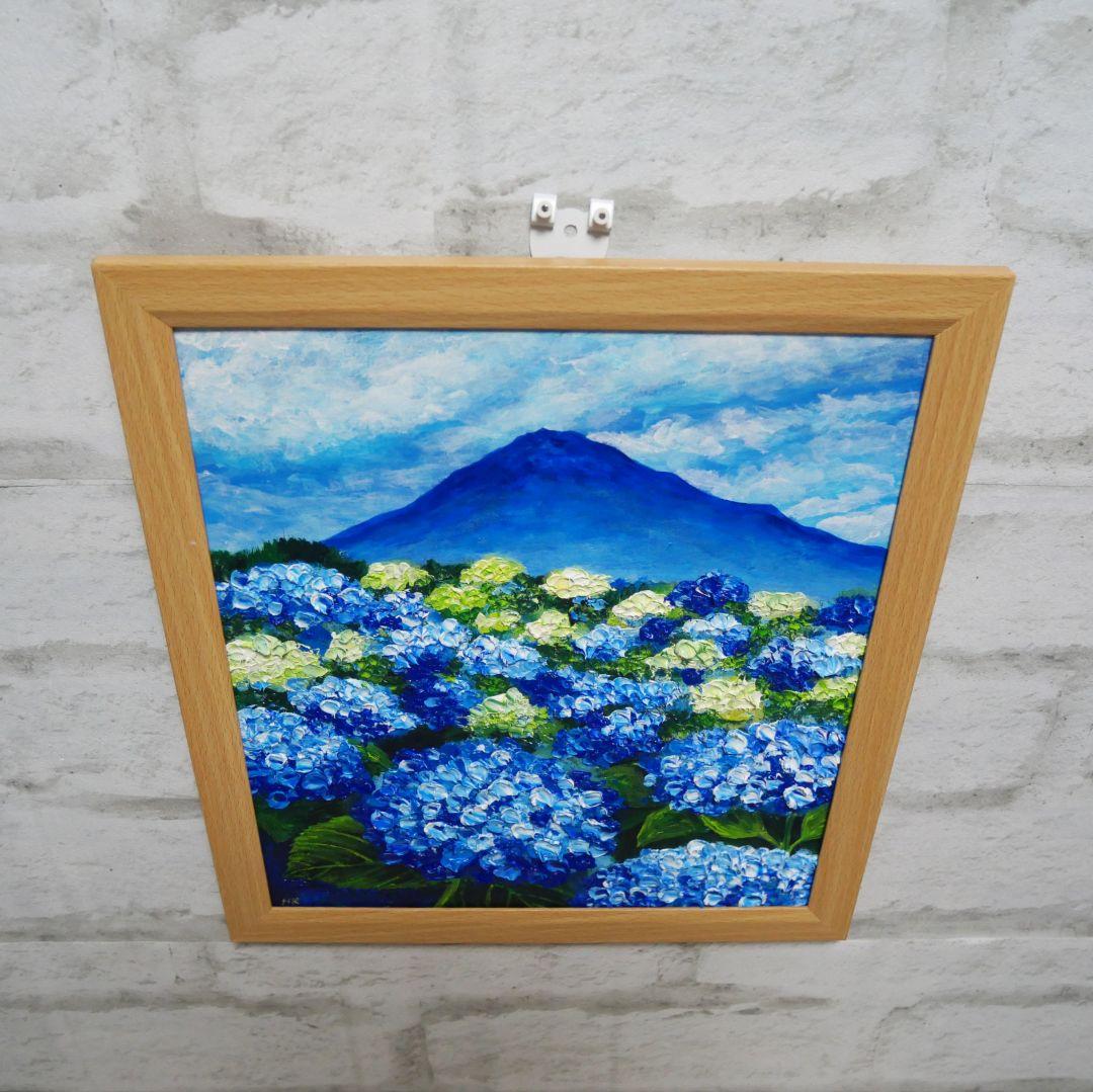 油絵 油彩 油彩画 絵画 絵【紫陽花と富士山】 - メルカリ