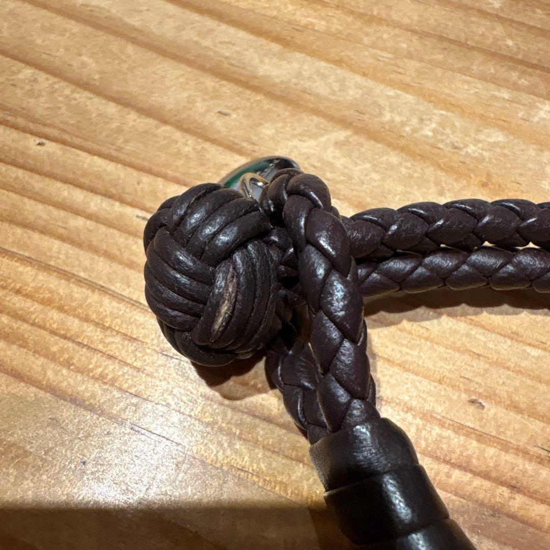 Bottega Veneta ダークブラウン レザー 編み込みブレスレット