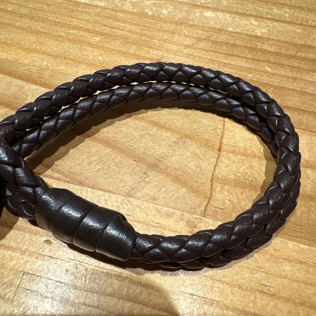 Bottega Veneta ダークブラウン レザー 編み込みブレスレット