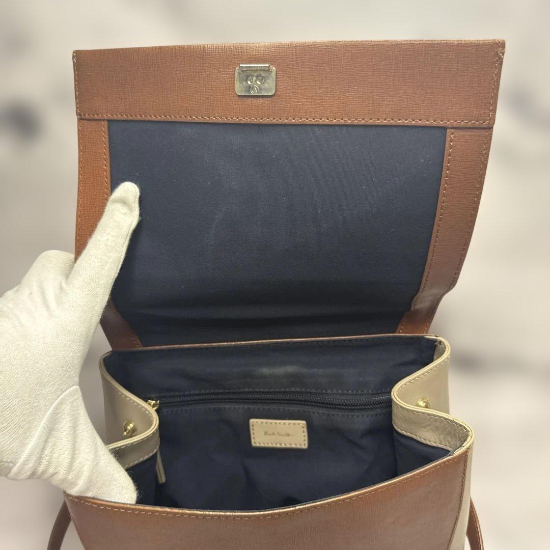 (美品)大人気、ポールスミス、リュック、オールレザー、シボ革、人気色、茶、グレー