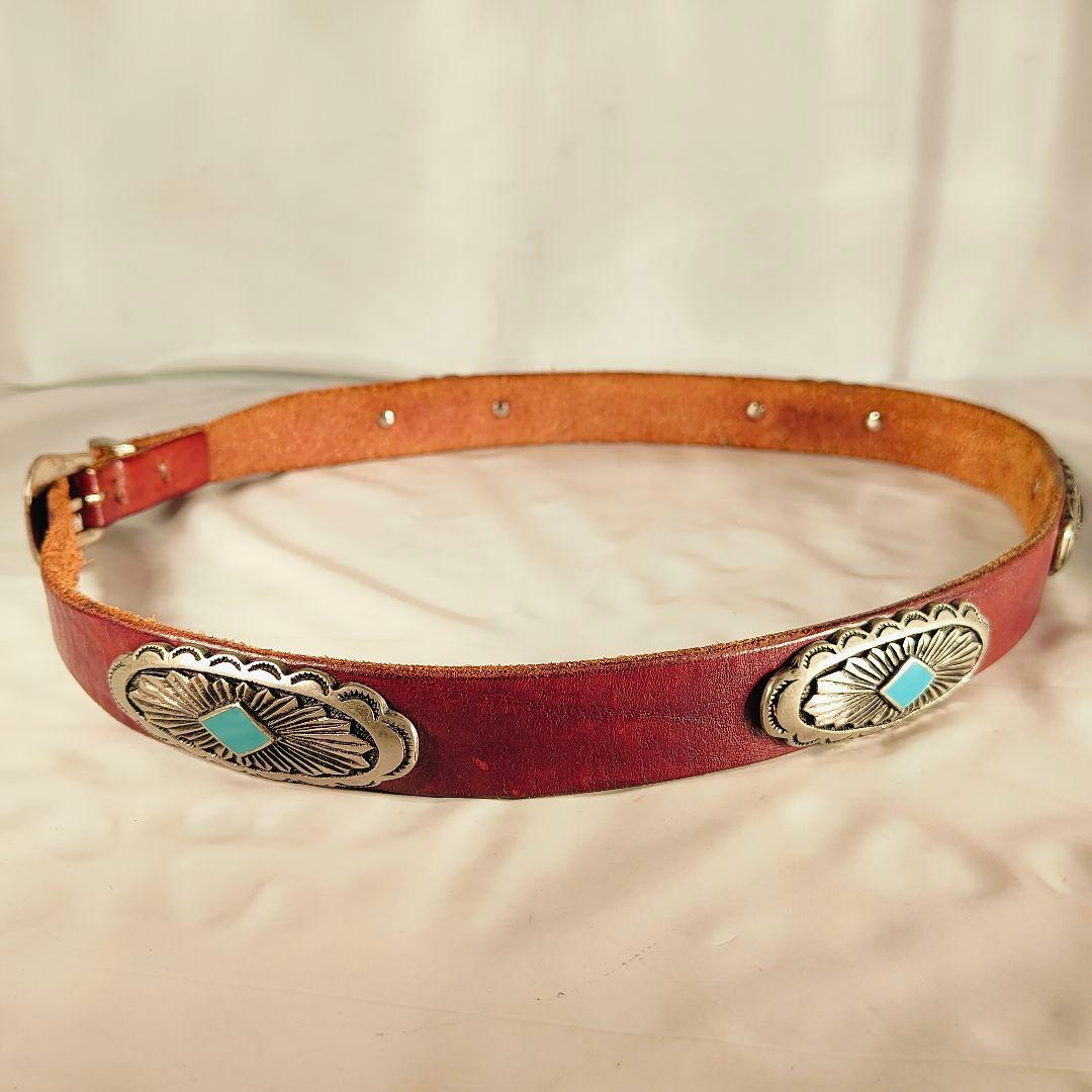 ヴィンテージ】PUNTO VITA 高級碧ターコイズコンチョベルト イタリア製