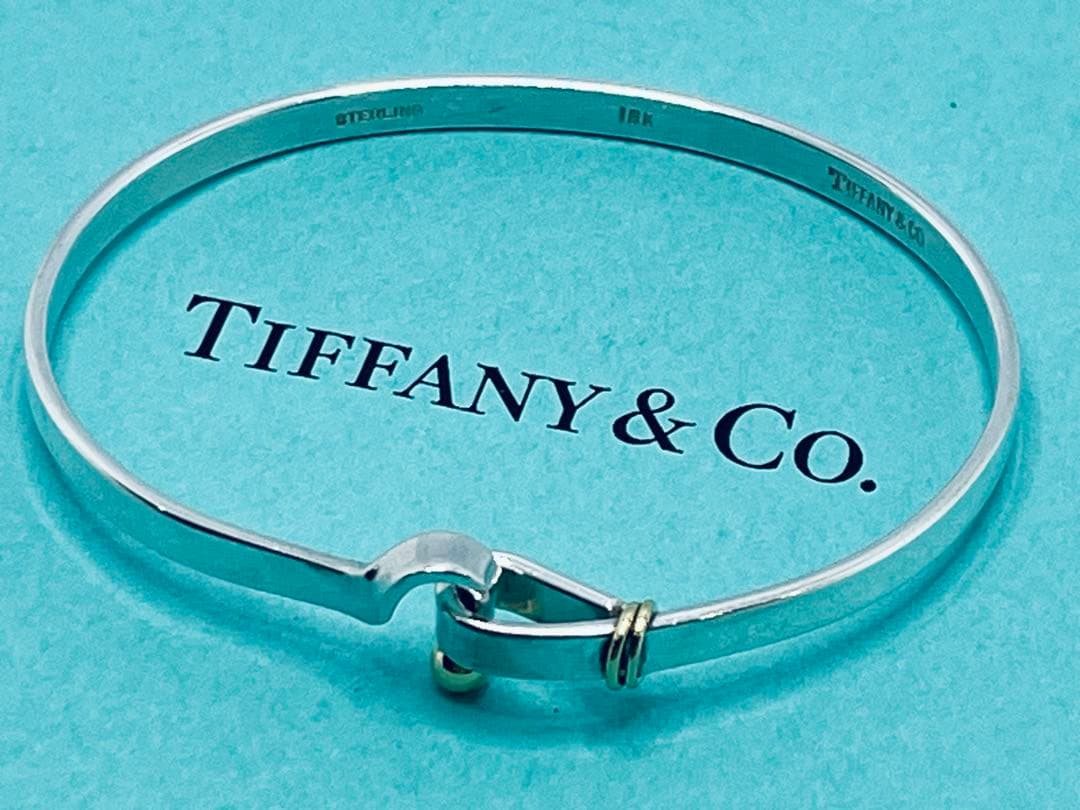 h482 ティファニー　フック&アイ　コンビ　バングル　750/925 k18