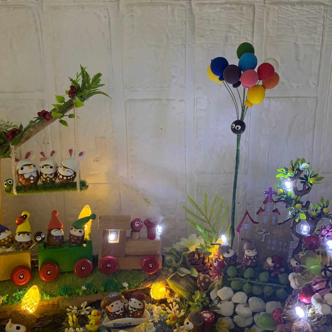 どんぐりアート♡汽車レインボーフクロウ他イルミネーションオブジェ ♡