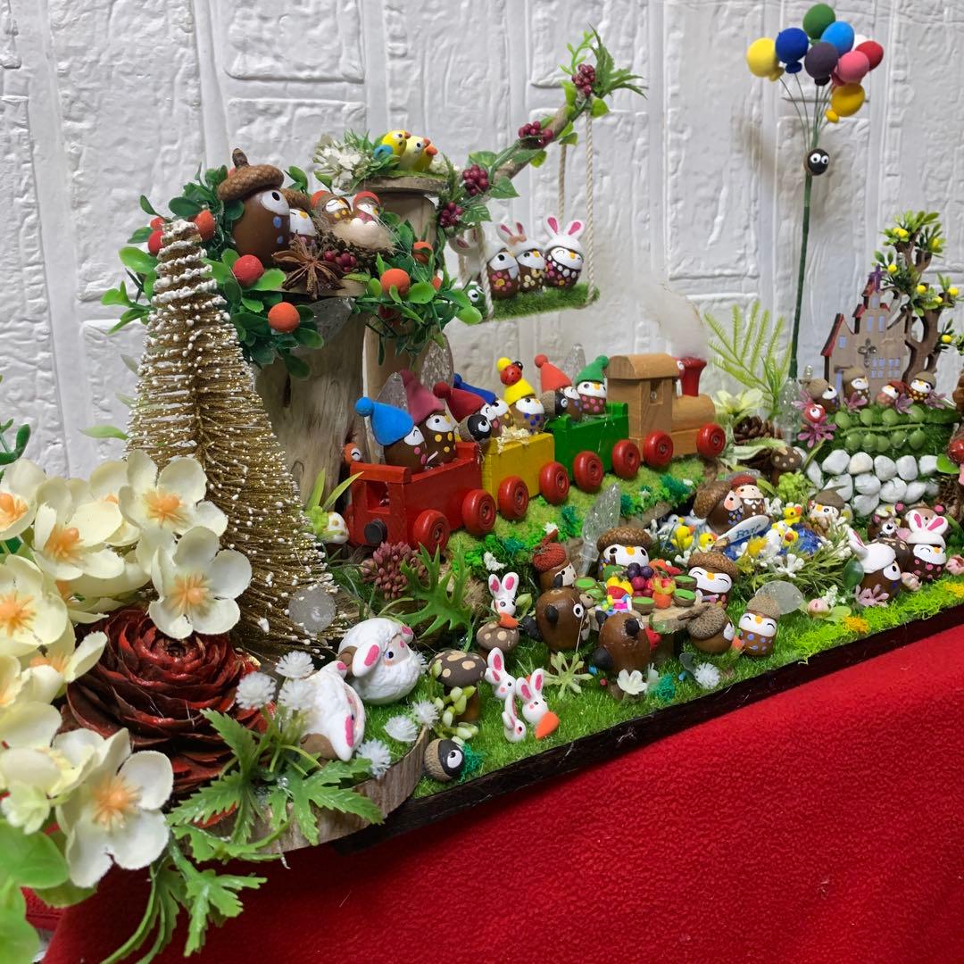 どんぐりアート♡汽車レインボーフクロウ他イルミネーションオブジェ ♡