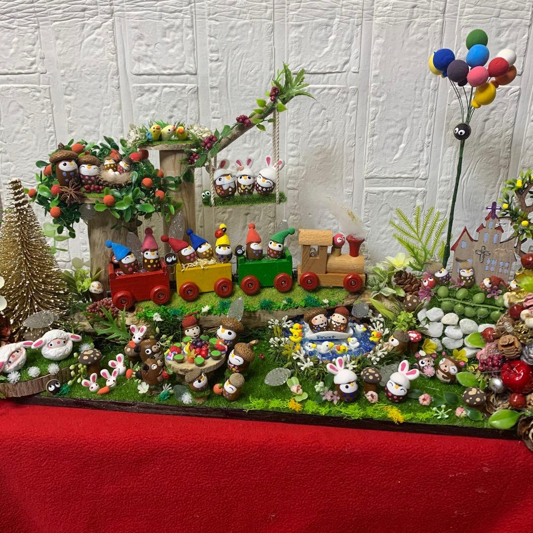 どんぐりアート♡汽車レインボーフクロウ他イルミネーションオブジェ ♡