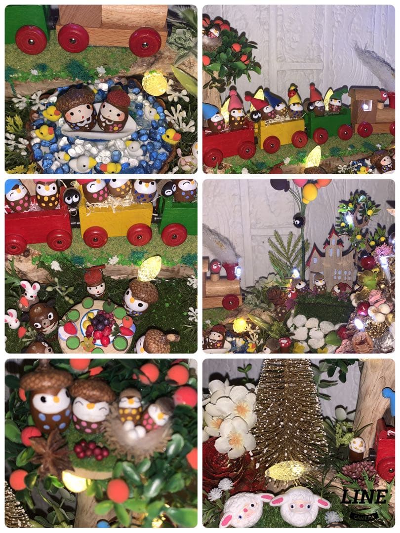 どんぐりアート♡汽車レインボーフクロウ他イルミネーションオブジェ ♡