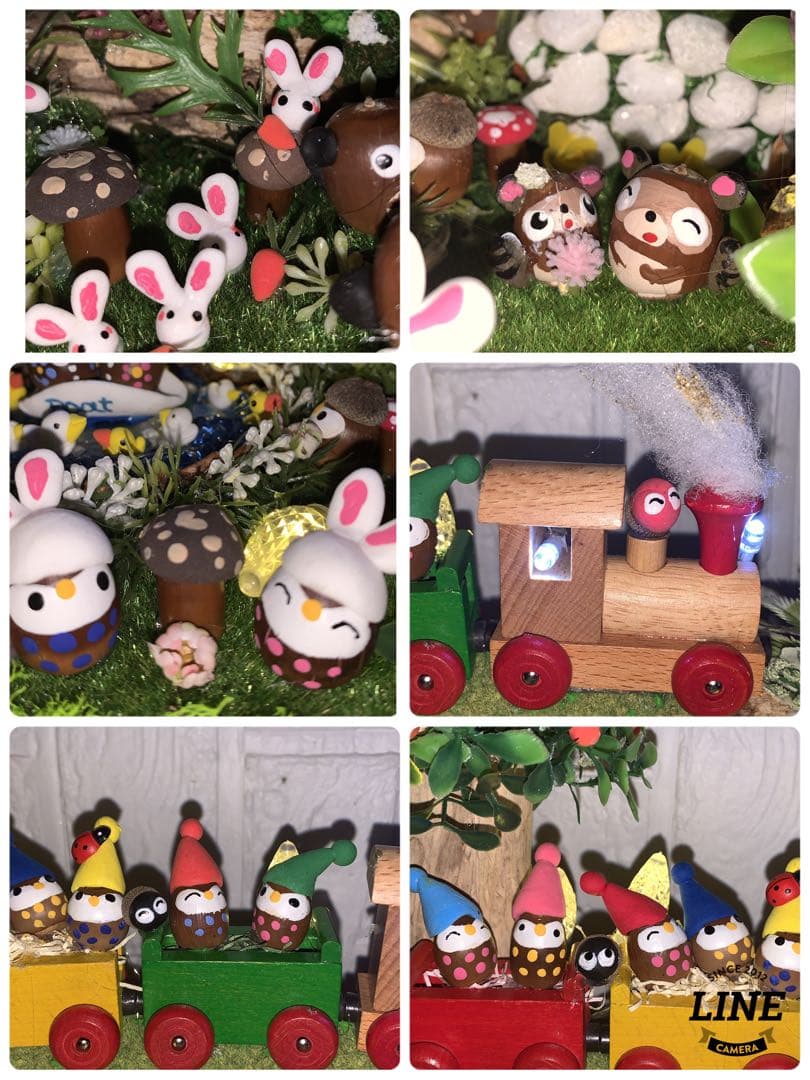 どんぐりアート♡汽車レインボーフクロウ他イルミネーションオブジェ ♡
