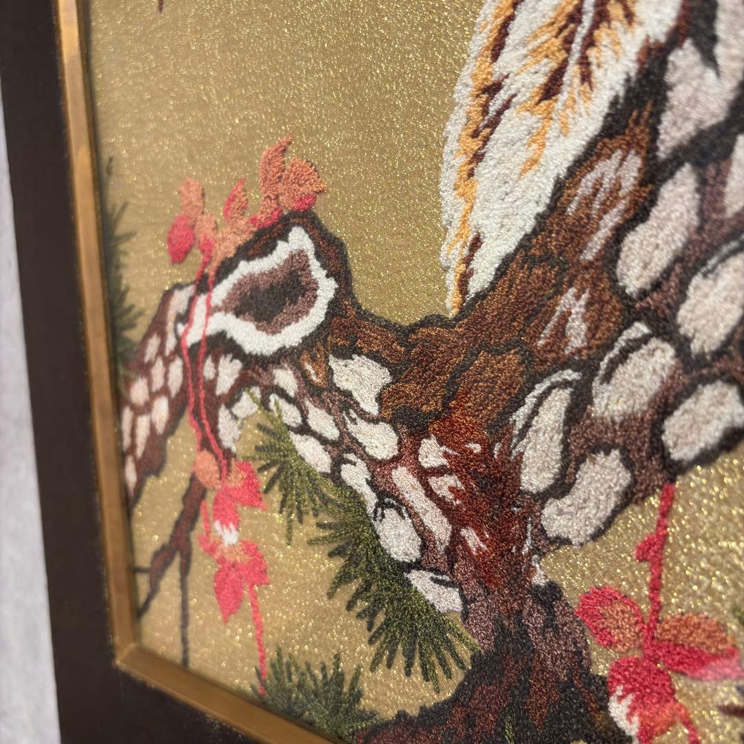 文化刺繍 昭和レトロ 額縁 大型 鷲 イーグル 刺繍画 刺繍アート 鷹 松