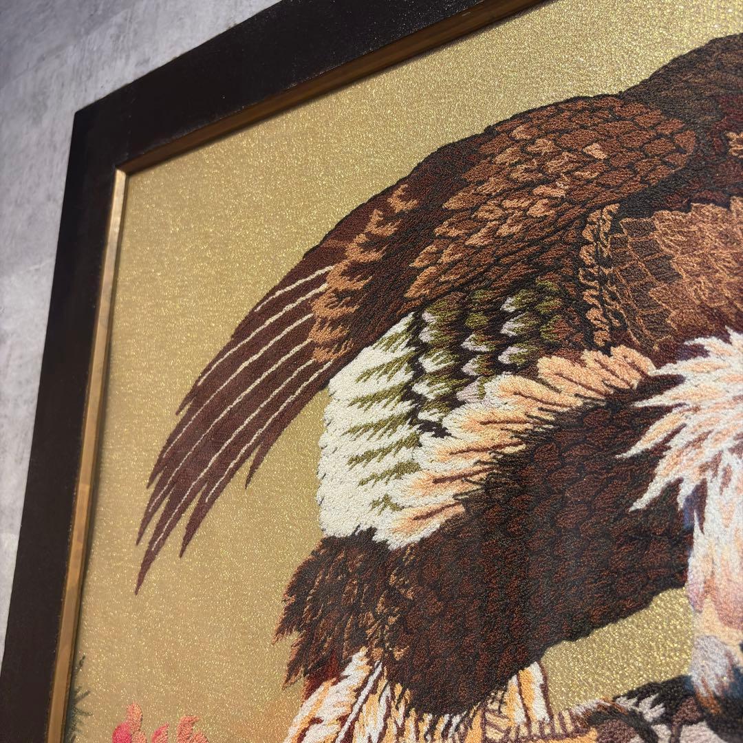 文化刺繍 昭和レトロ 額縁 大型 鷲 イーグル 刺繍画 刺繍アート 鷹 松