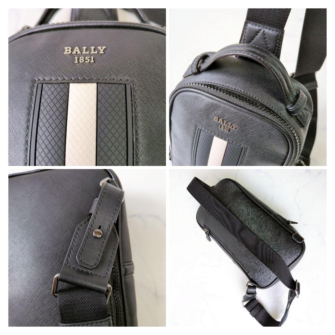 【美品】バリー ボディバッグ ワンショルダー サフィアーノレザー 黒 ストライプ