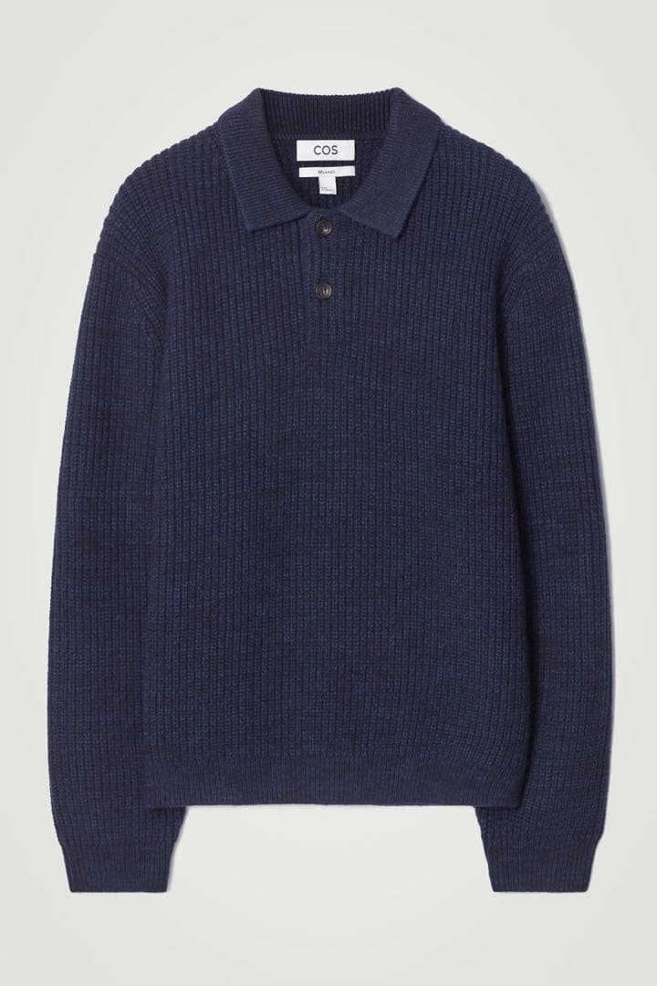COS ネイビー ツイストヤーンウールポロセーター - メルカリ