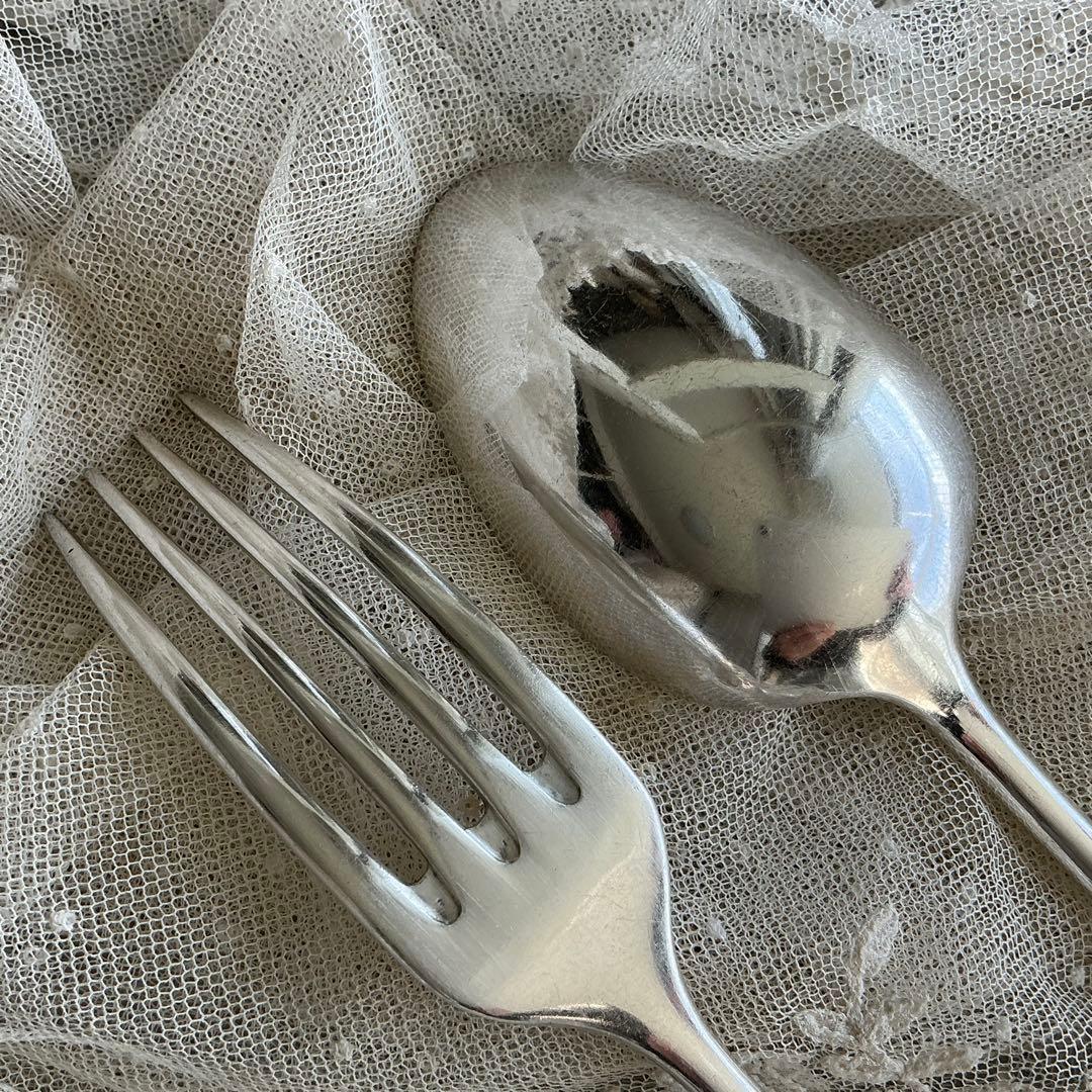 【C-１】フランスアンティーク　すずらん　スプーン＆フォーク　1組　モノグラム